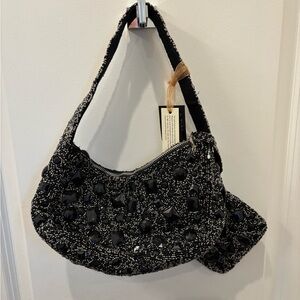 NWT Elegant Black Beaded Women's Bag with matching coin purse